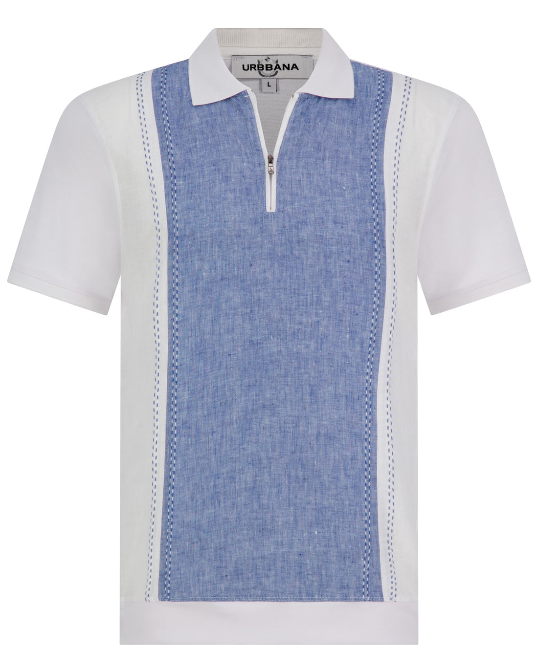 Athens cotton/linen - Blue & White - Polo shirt by Urbbana
