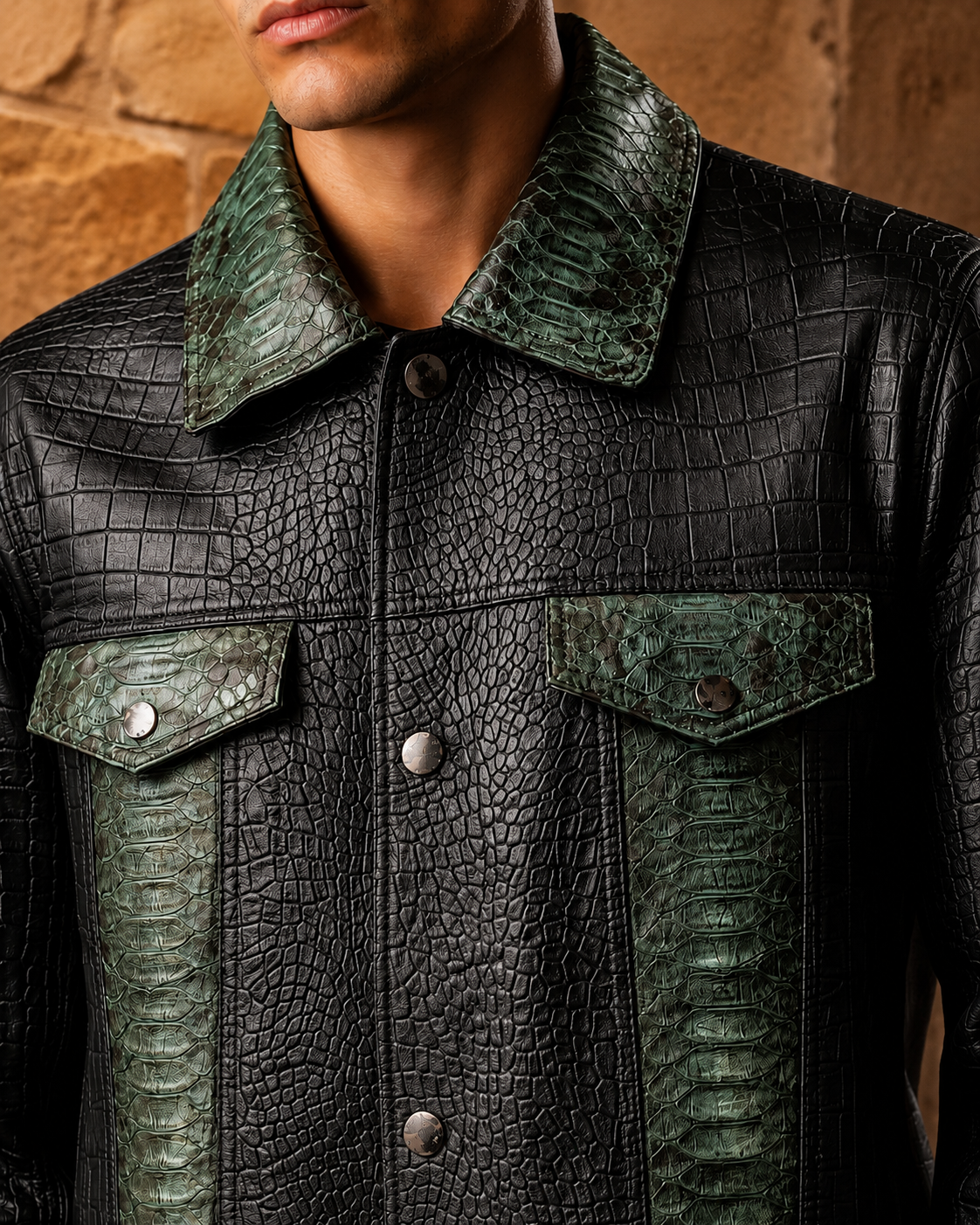 Presley Leather Jacket MTO - Black & Sage Python