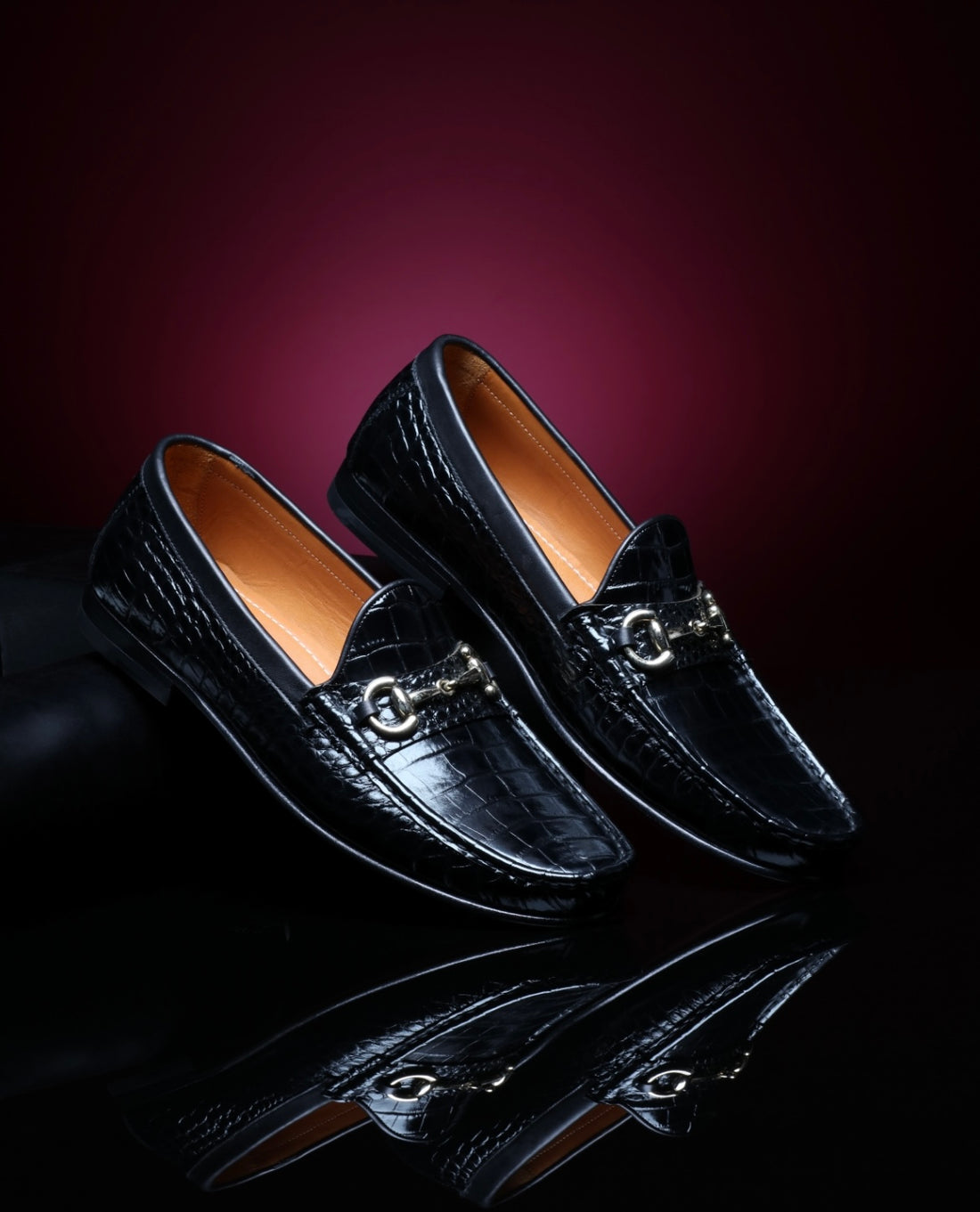 Moccasins Horsebit Croc Embossed - Black - Loafers by Urbbana