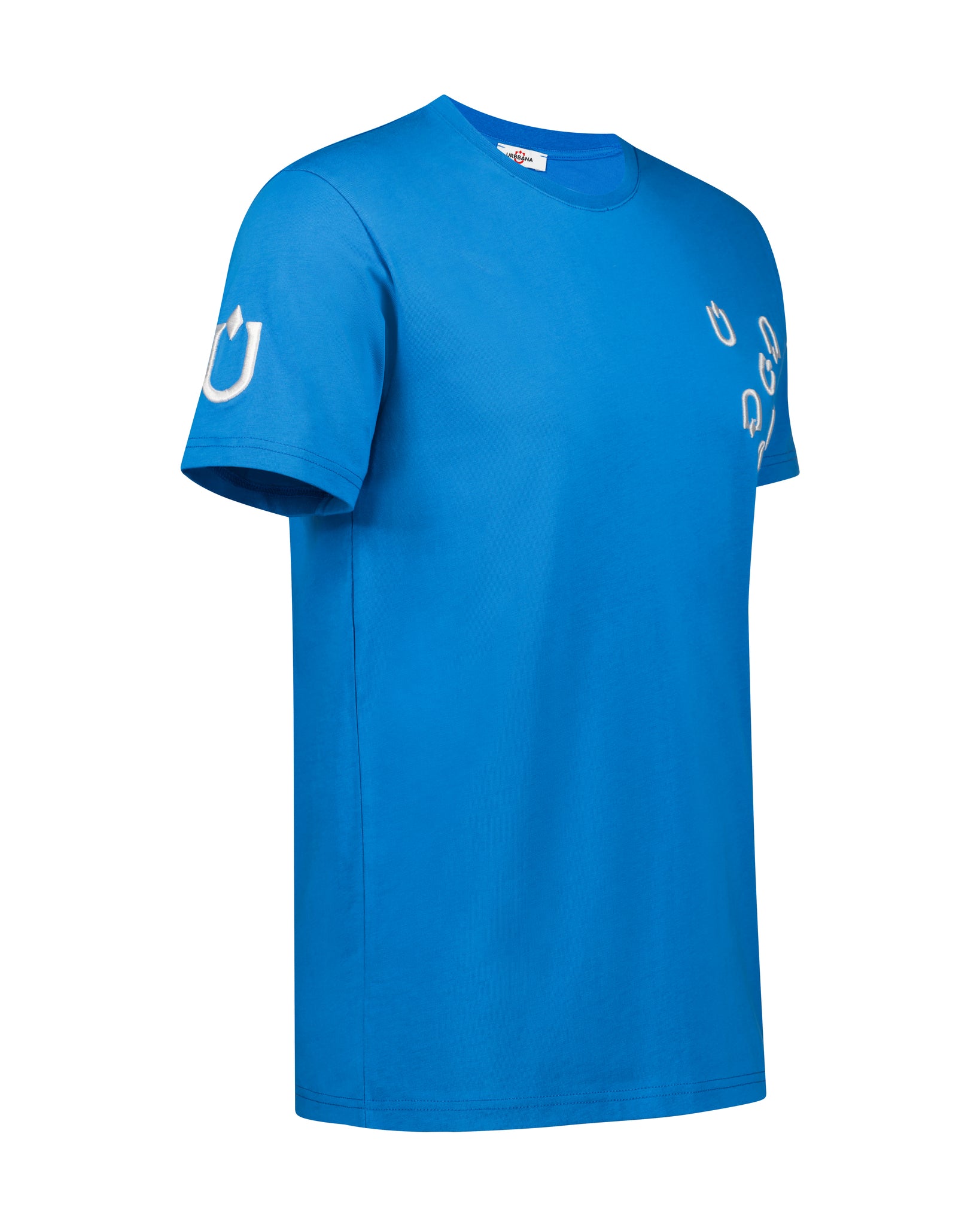 Fine Cotton T-shirt with Multi U Embroidery - Electric Blue - Unique Handmade T-Shirts