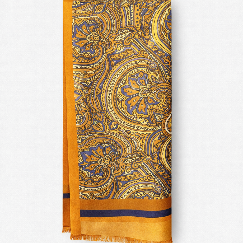 The Florence Silk Scarf - Gold & Navy