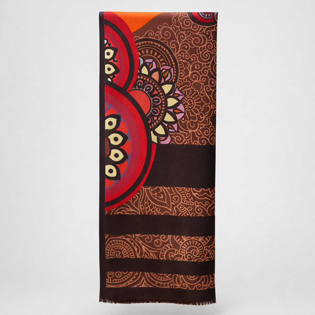 The Florence Silk Scarf - Brown Geometric