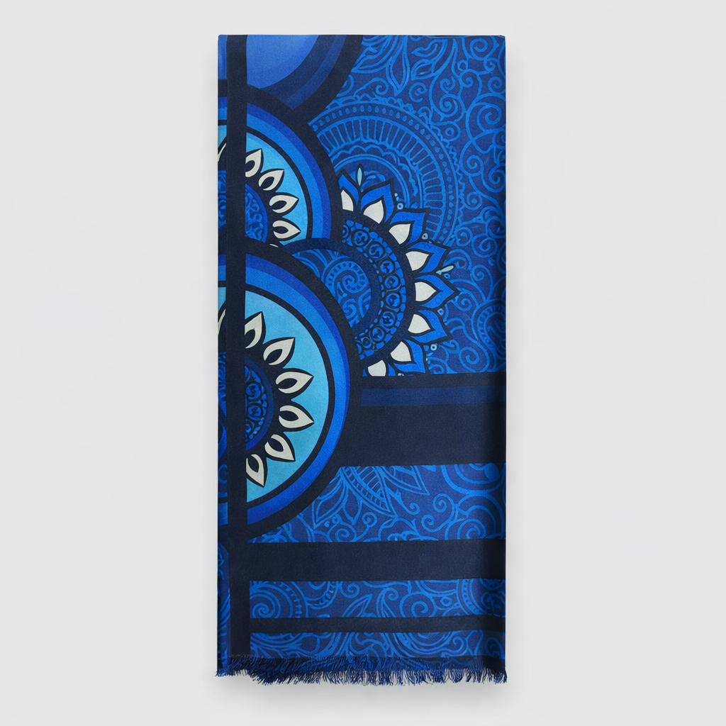 The Florence Silk Scarf - Blue Geometric