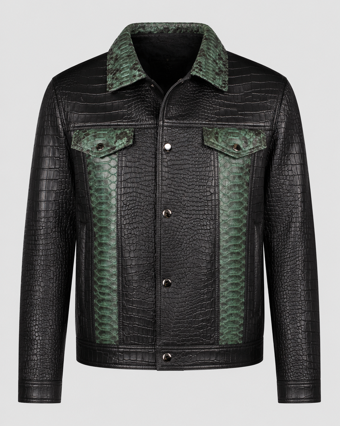 Presley Leather Jacket MTO - Black & Sage Python