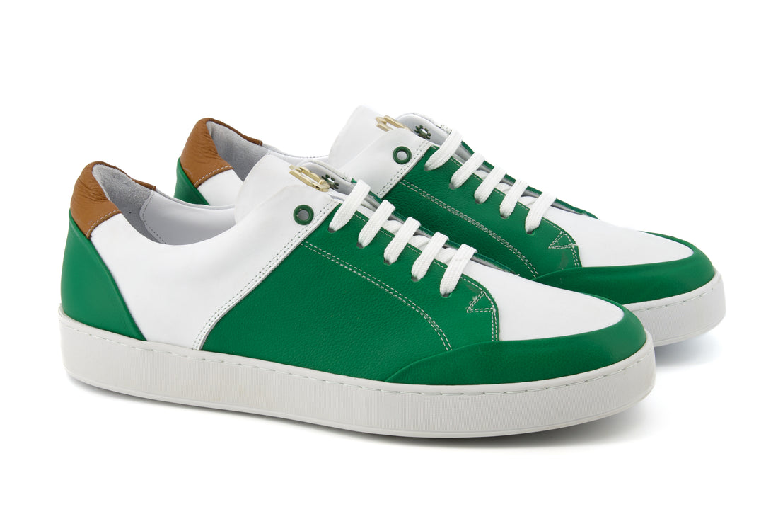 Levi Tennis Sneakers - Green & White - URBBANA Handmade Shoes