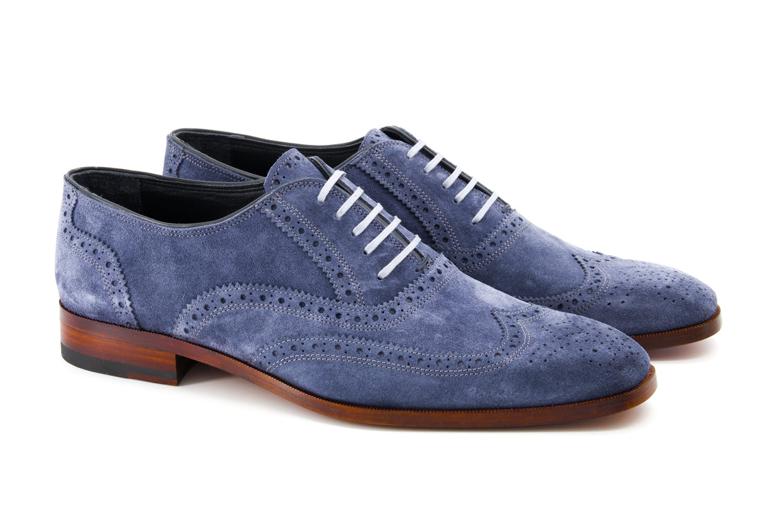 Madrid Brogue Dress Shoes - Blue Suede - Shoes by Urbbana - Luxury Shoes