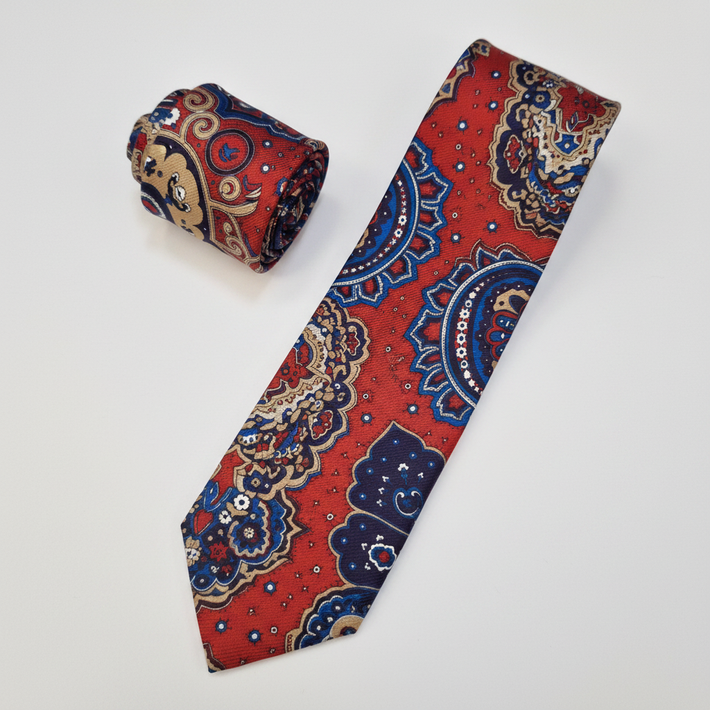 The Siena Tie - silk tie laid flat on light grey background