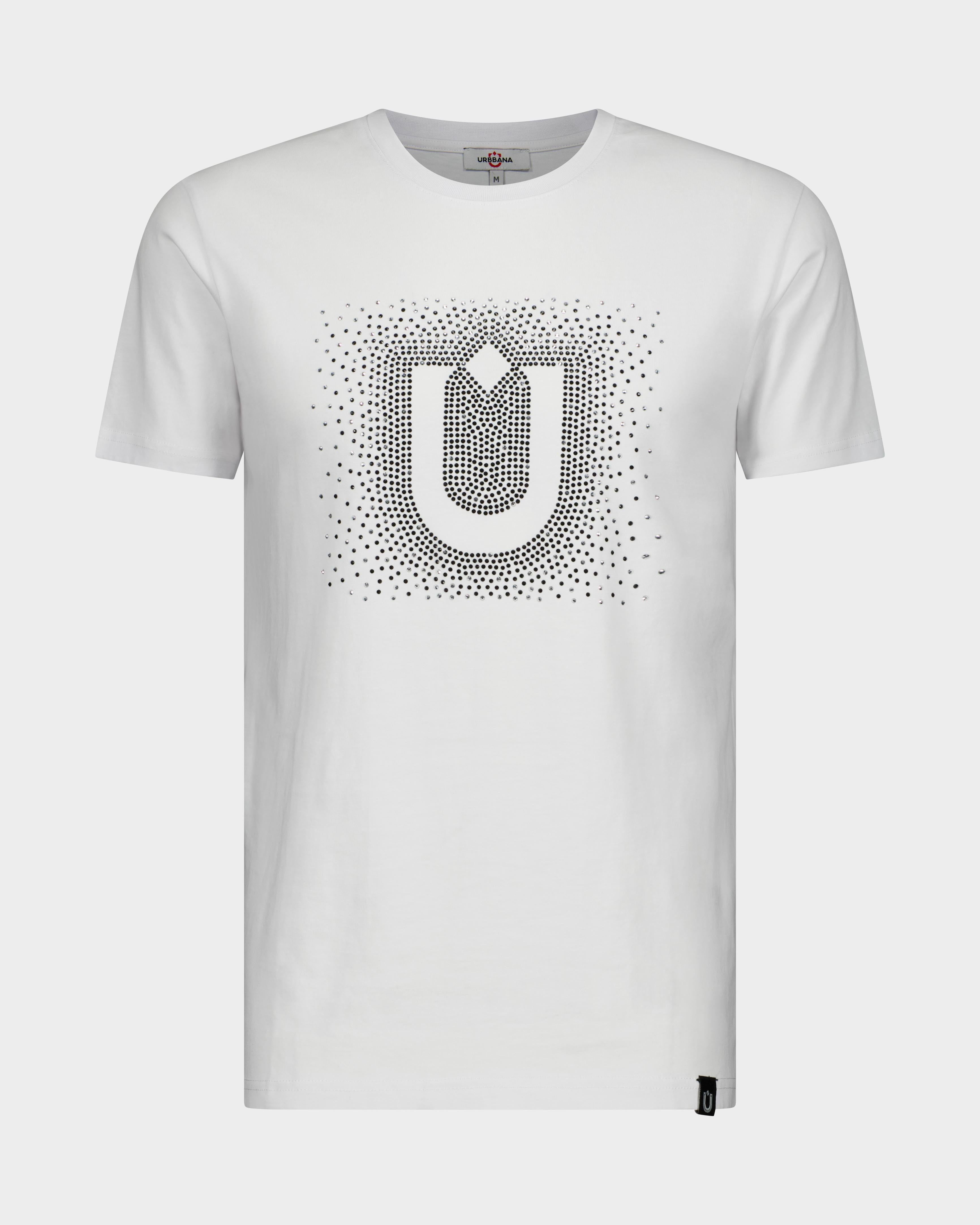 Fine Cotton T-shirt with Crystal U Embellishment - White