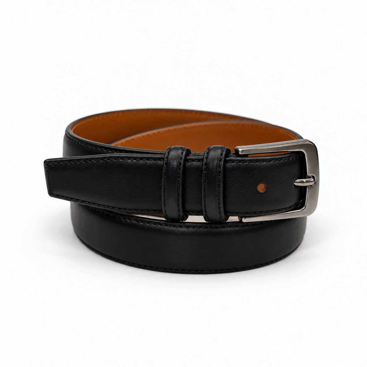 The Leather Black Belt — studio product view