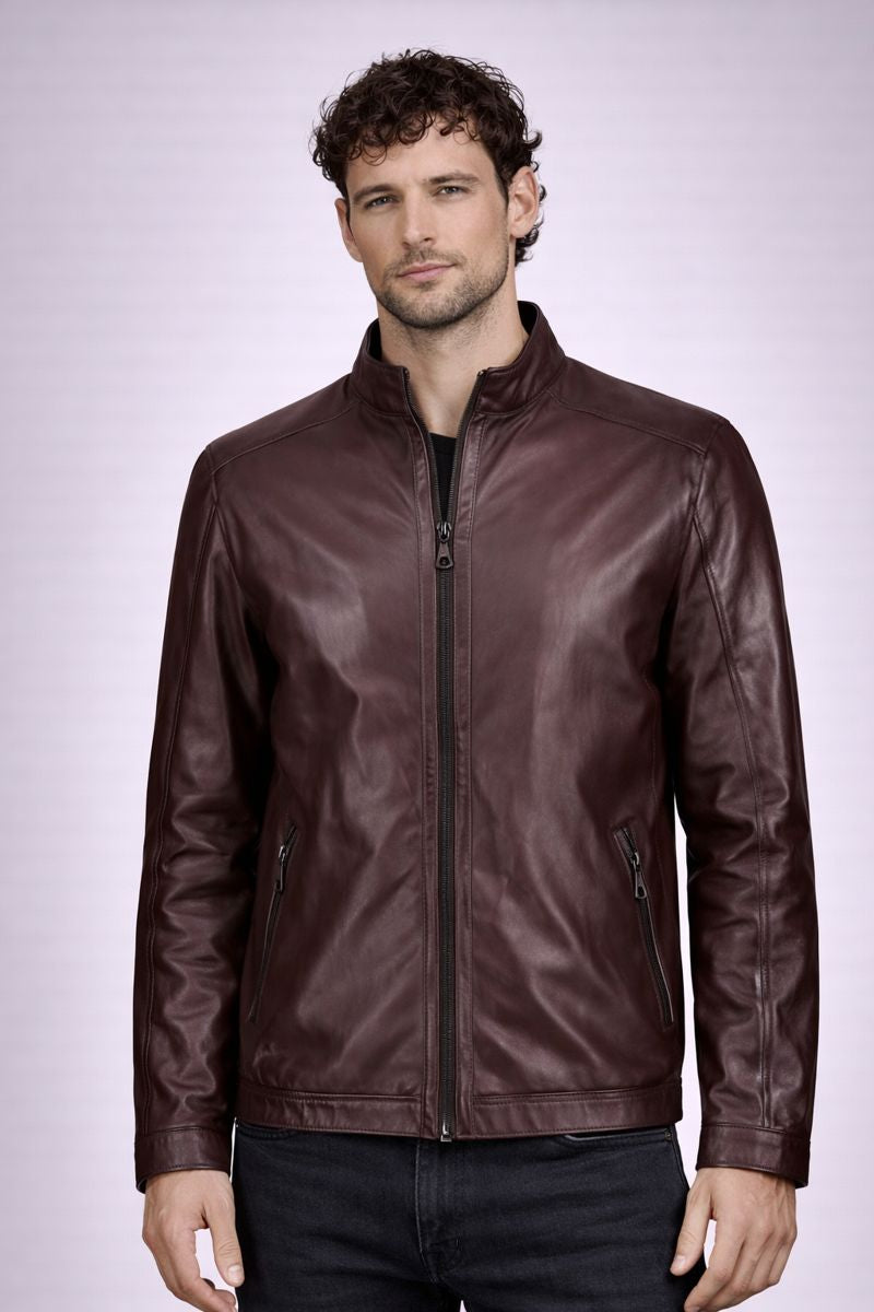 URBBANA Bomber Leather Jacket Bordo.