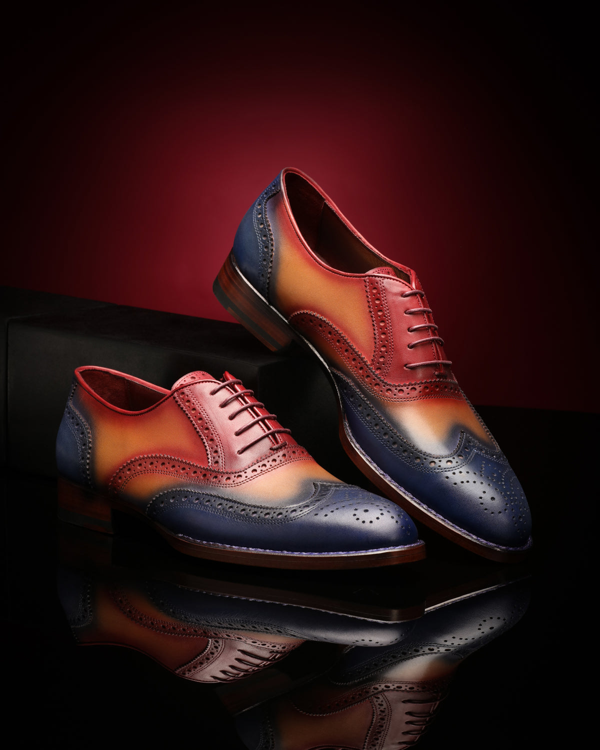Madrid Patina Brogue Dress Shoes - TriColor - Shoes by Urbbana - Exotic Skin Shoes