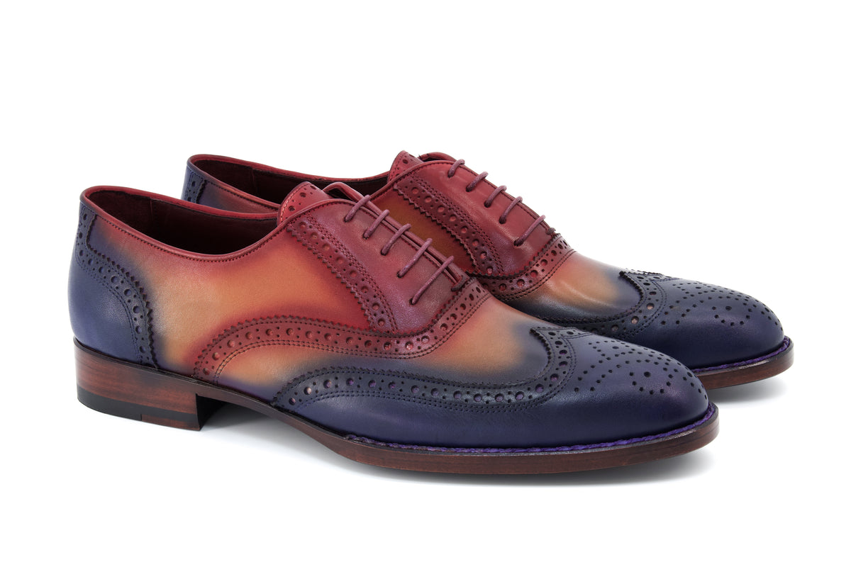 Madrid Patina Brogue Dress Shoes - TriColor - Shoes by Urbbana - Exotic Skin Shoes