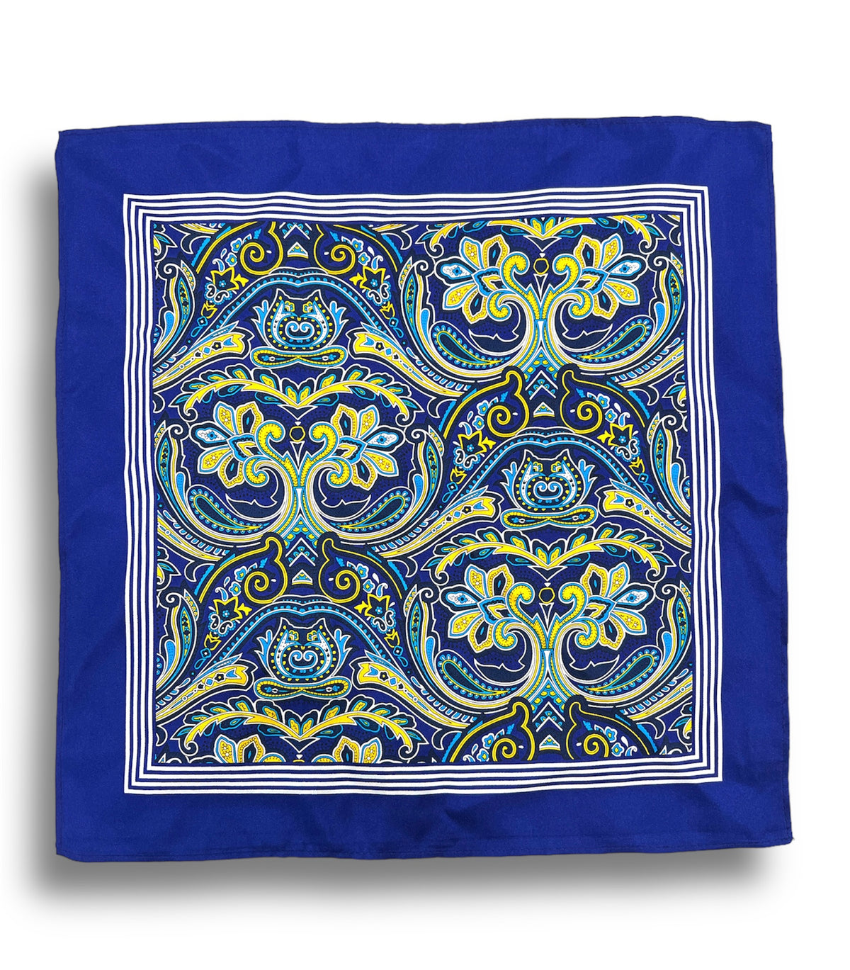 URBBANA navy and yellow floral pocket square.