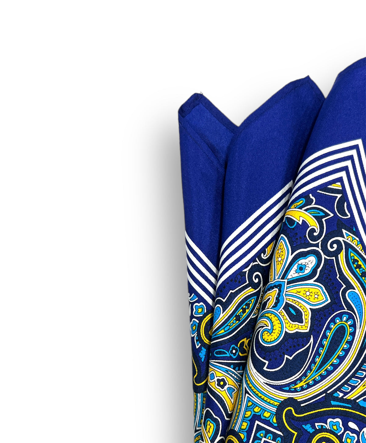 URBBANA navy and yellow floral pocket square.