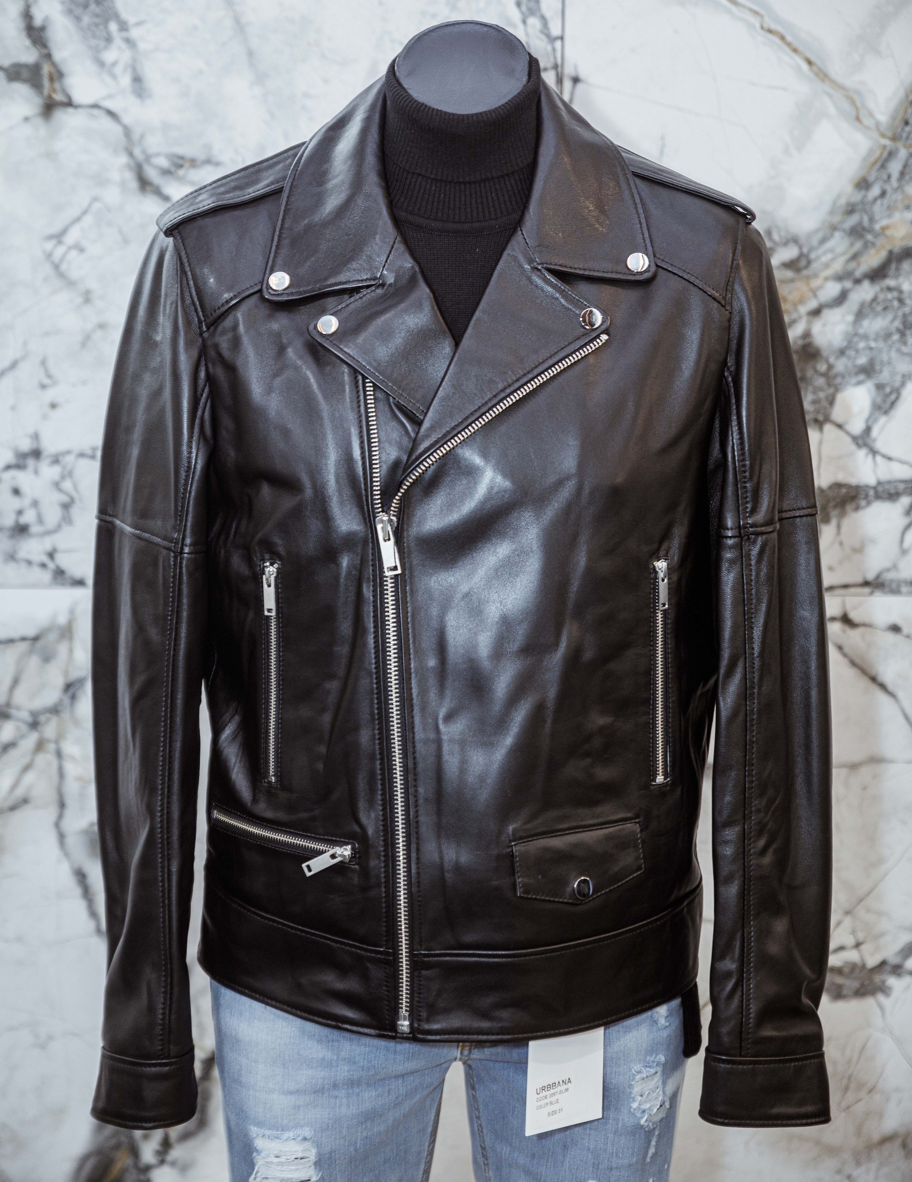 Biker Leather Jacket - Black - Leather Jacket by Urbbana