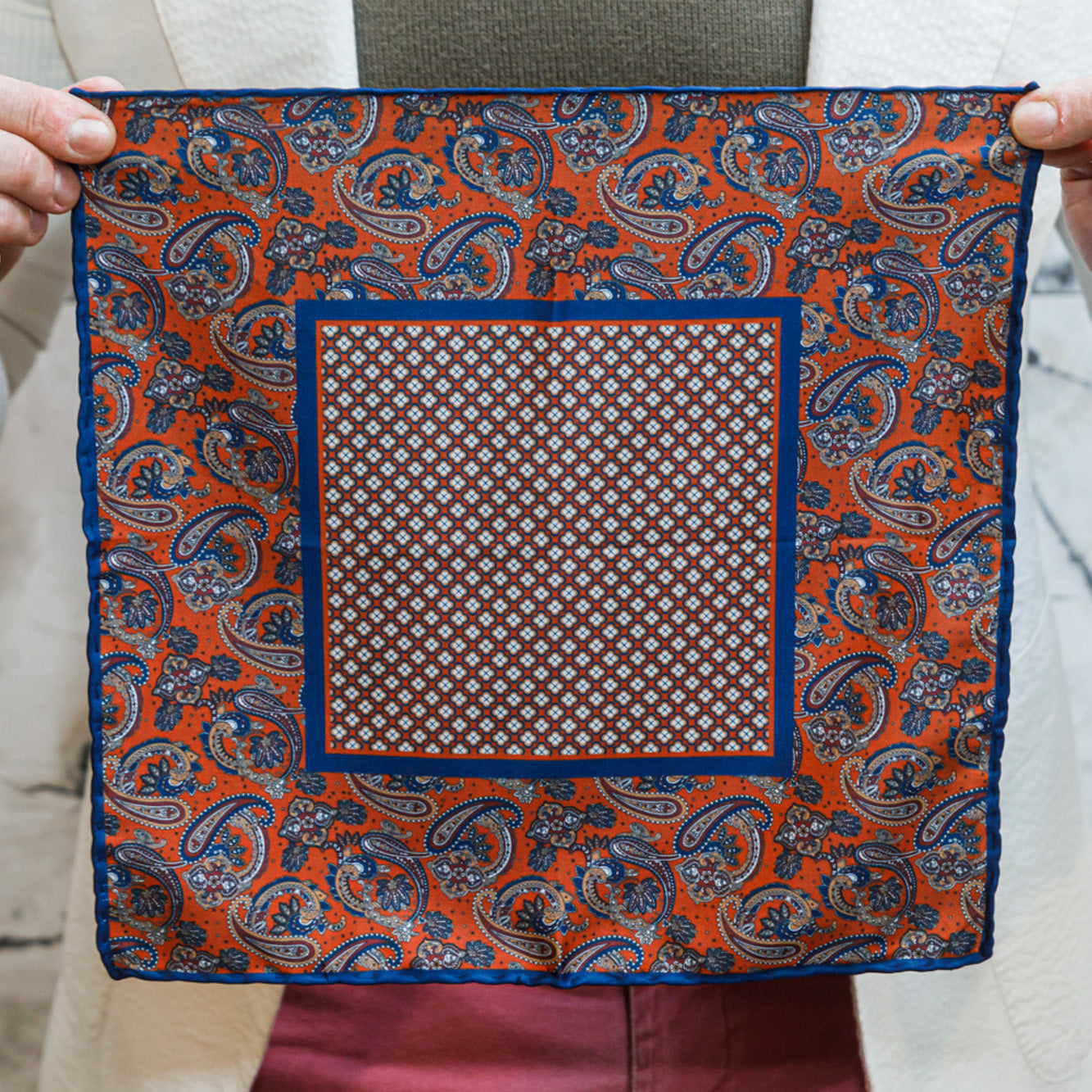 Pocket Square - Paisley Orange - URBBANA Pocket Square Collection