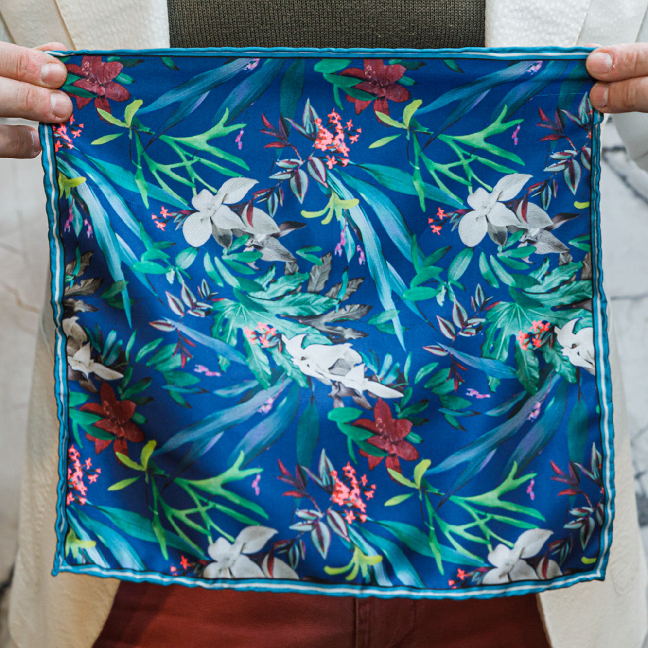 Pocket Square - Blue Jungle - URBBANA Pocket Square Collection