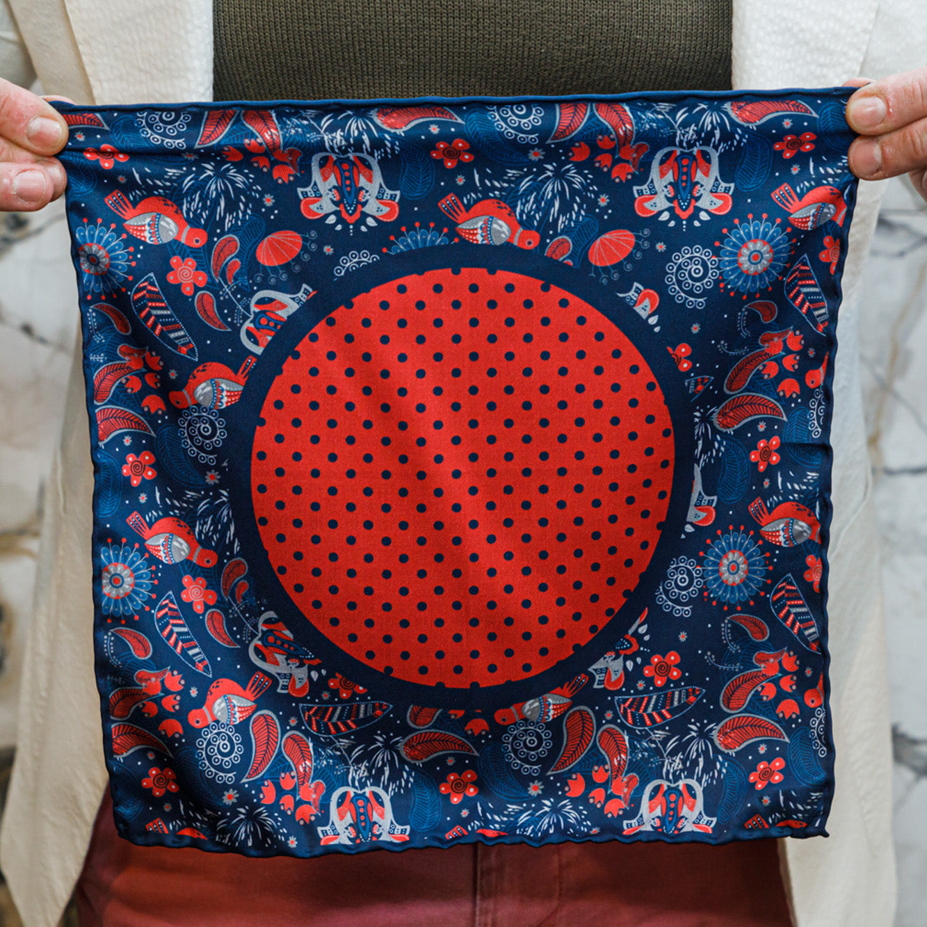 Pocket Square - Red and Blue Tango - URBBANA Pocket Square Collection