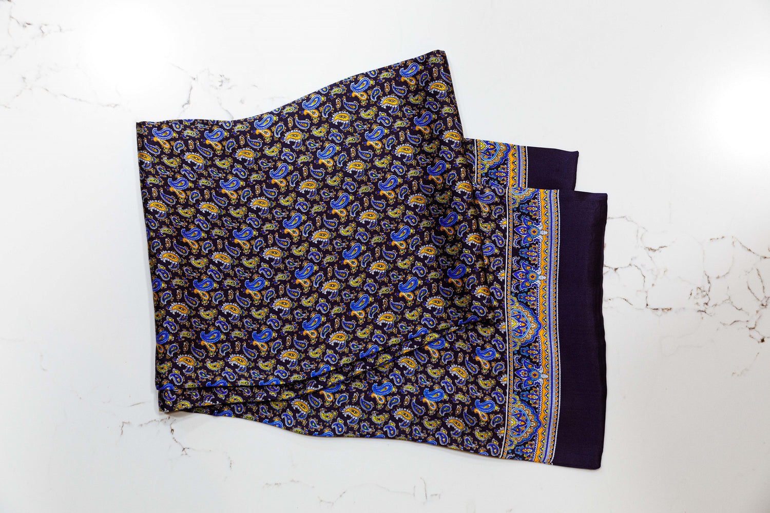 Silk Scarf - Navy, Blue & Yellow - URBBANA Silk Scarves