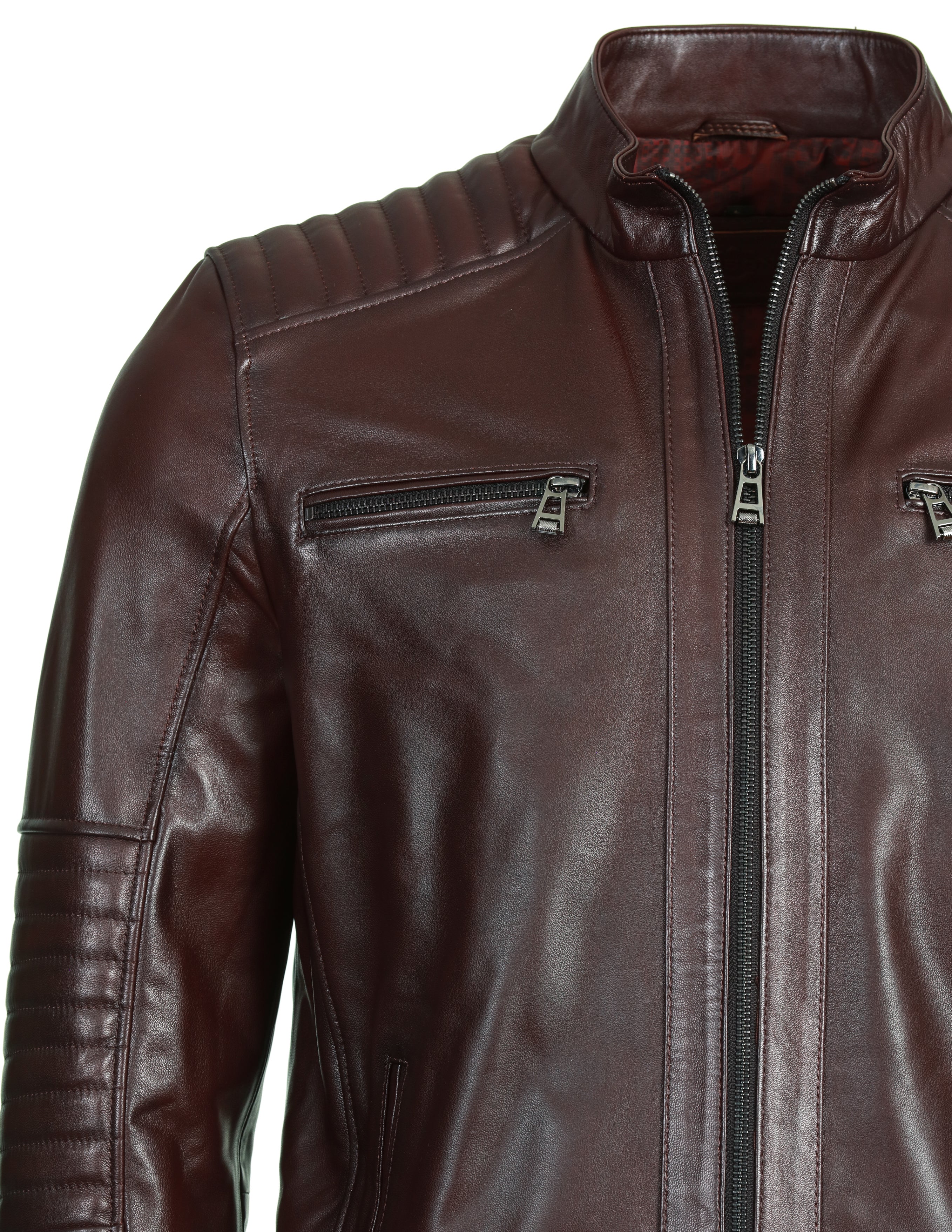 Cafe Racer Leather Jacket - Chocolate Brown - Leather Jacket by Urbbana