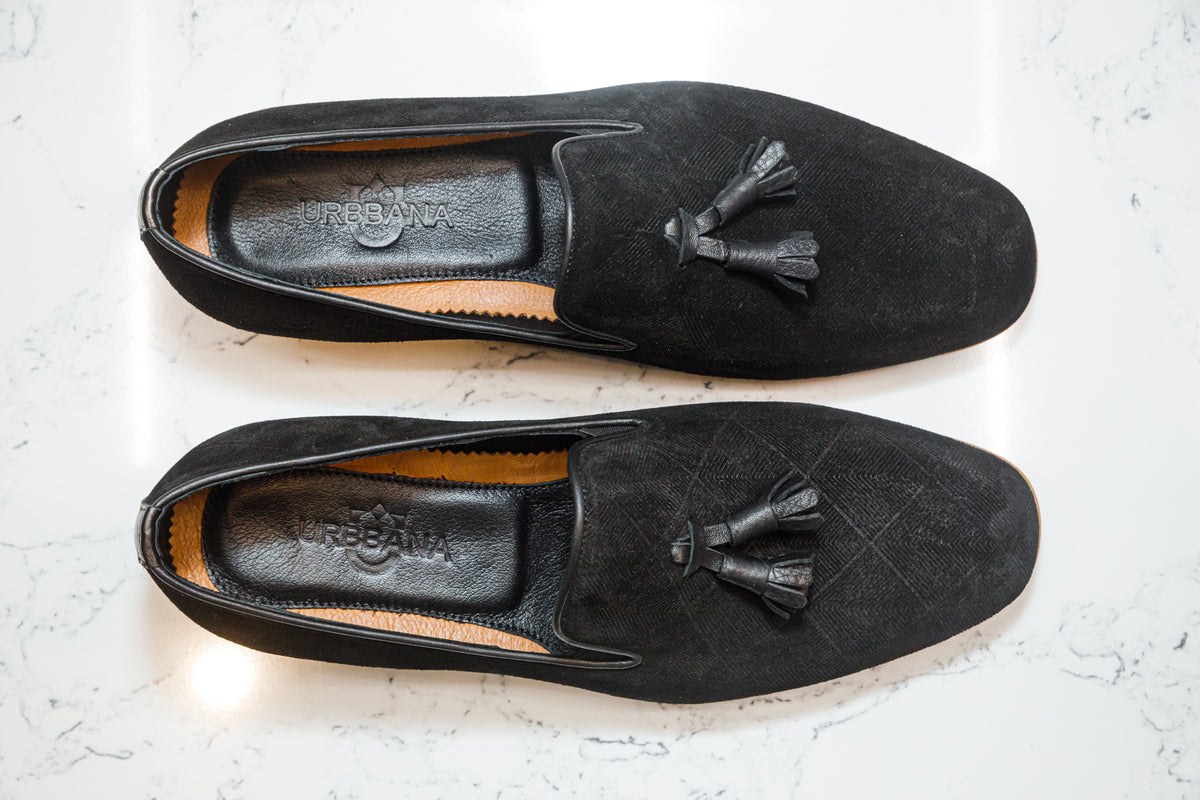 The Diamanté Suede Loafers - Black - Loafers by Urbbana