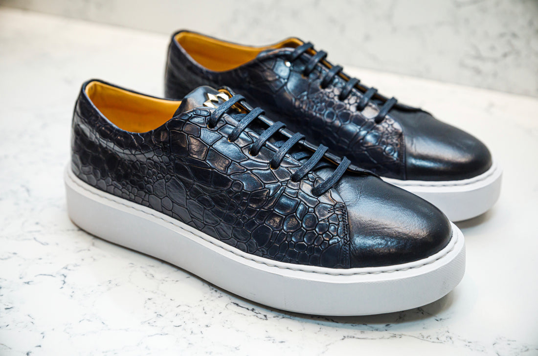 The Croco Sneakers - Navy - URBBANA Footwear