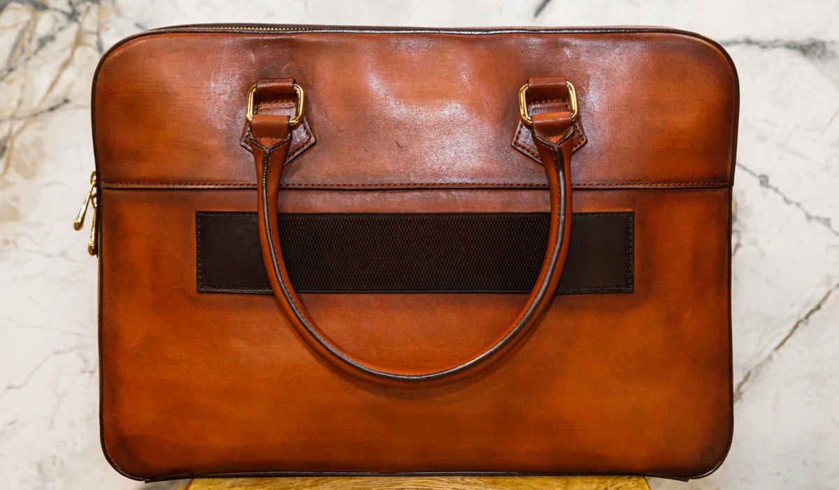 Cognac Patina Briefcase - URBBANA Bag Collection