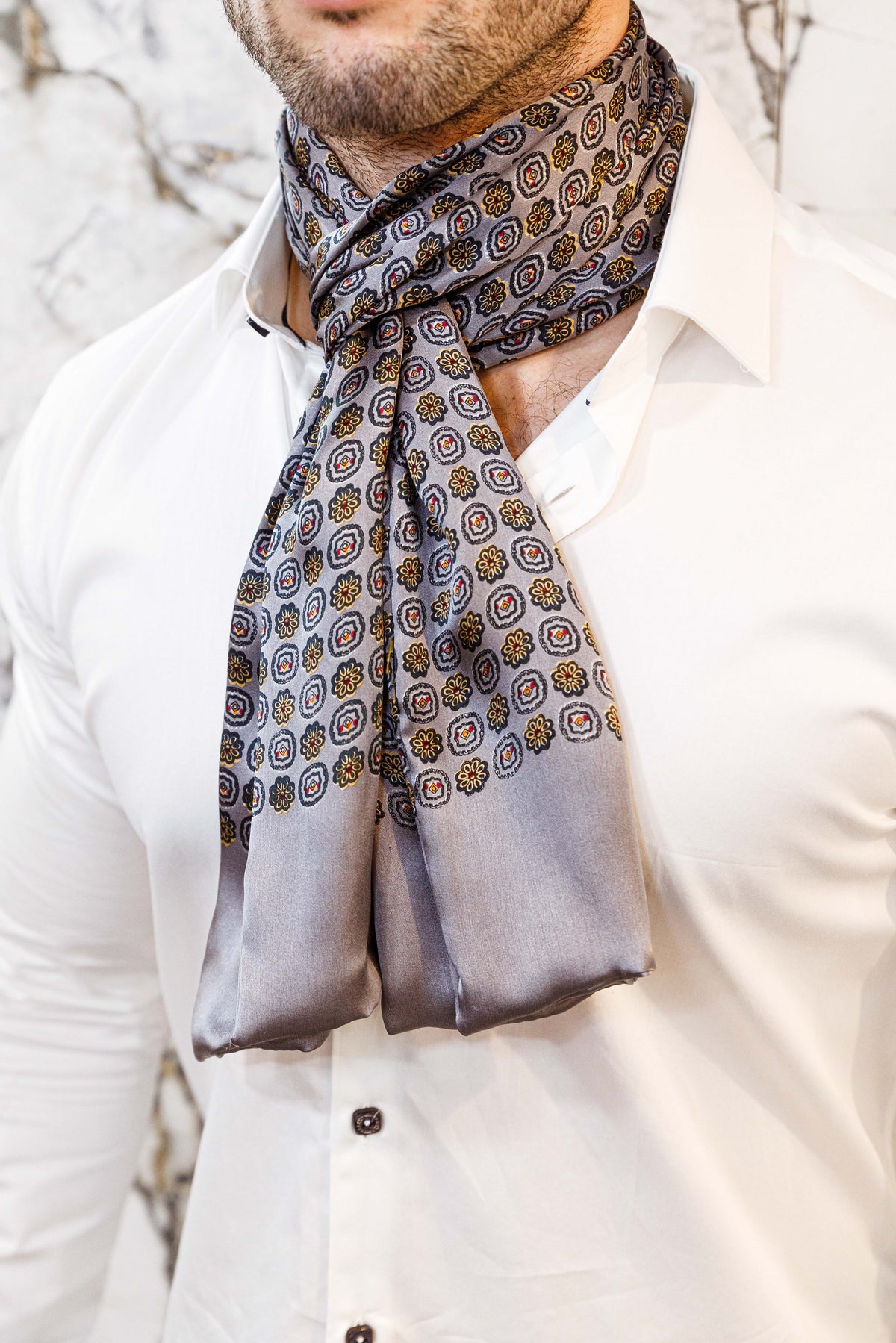 Silk Scarf - Grey & Golden Red - Scarf by Urbbana