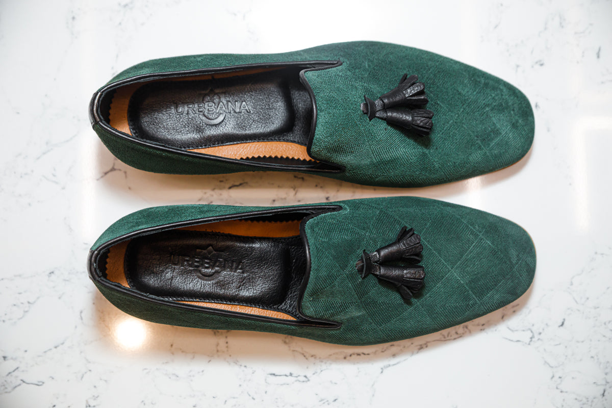 The Diamanté Suede Loafers - Emerald Green - Loafers by Urbbana