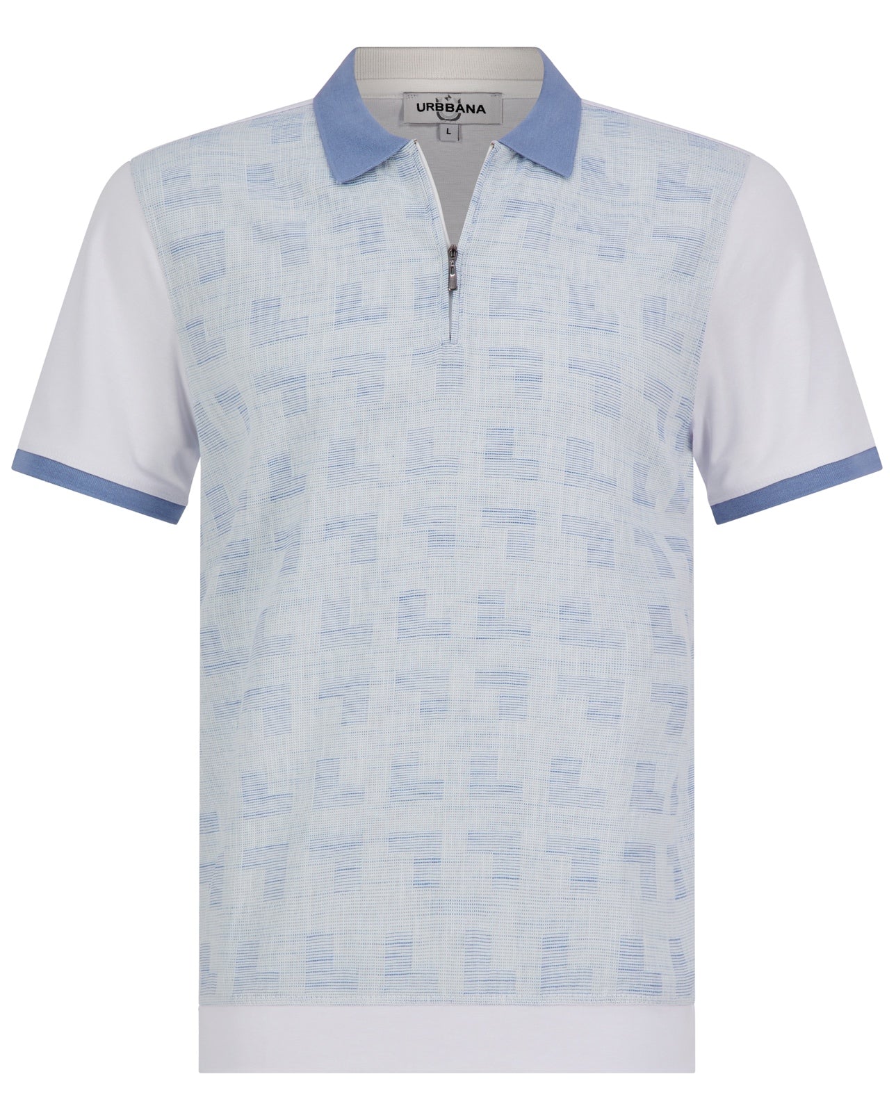 Athens cotton/linen - White &amp; Blue - Polo shirt by Urbbana