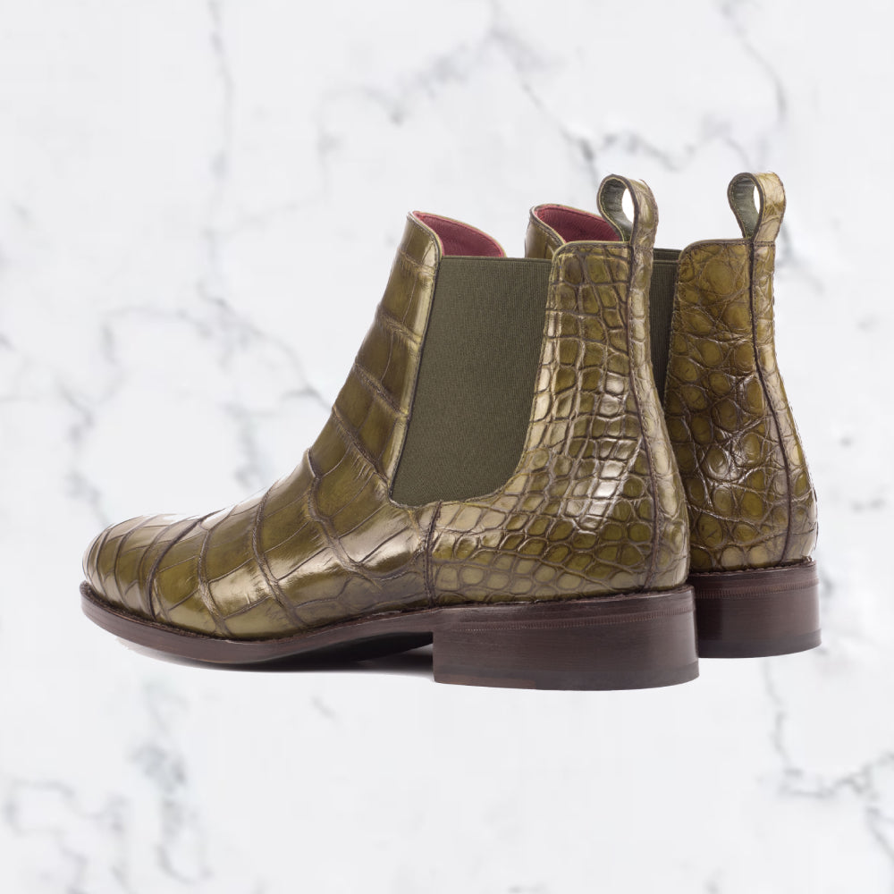 Genuine Alligator Chelsea Boots - Olive