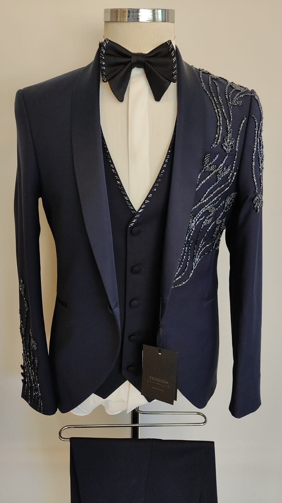 The Basseton Ceremonial 3pc Suit - Midnight Navy/Beaded