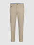 A pair of beige slim-fit chino pants shown flat against a light gray background.