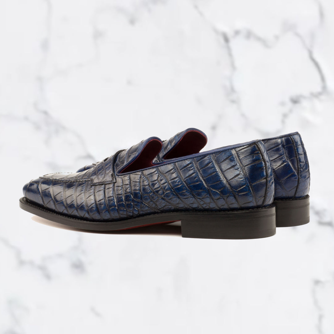 Alligator Welted Loafer - Navy -  Elegant Footwear