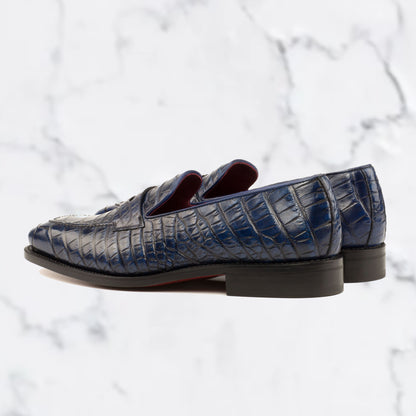 Alligator Welted Loafer - Navy -  Elegant Footwear