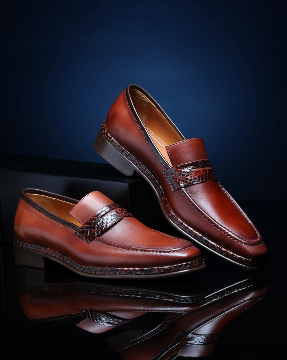 Penny Loafers Python Skin - Cognac - Loafers by Urbbana