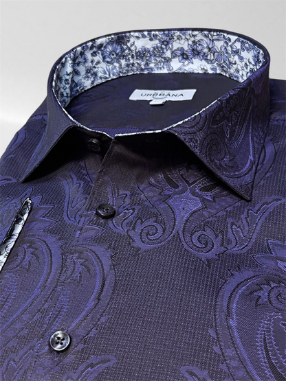 Jacquard Damask Shirt - Navy