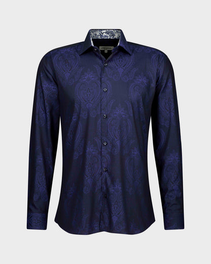 Jacquard Damask Shirt - Navy