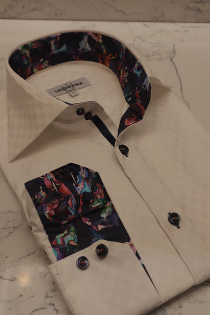 Modern white shirt with geometric jacquard texture