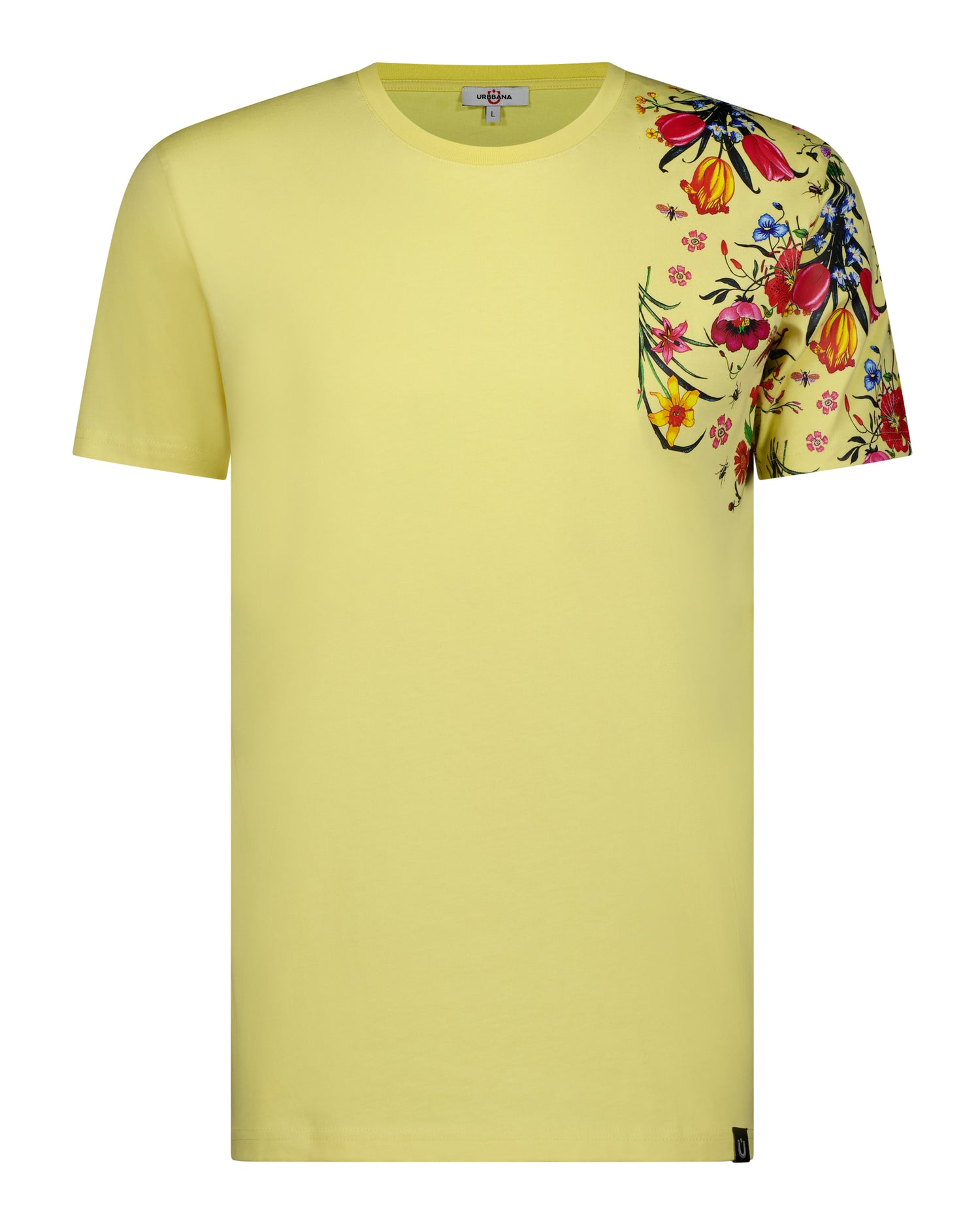 Fine Cotton T-shirt with Shoulder Floral Print - Yellow - t-shirt by Urbbana