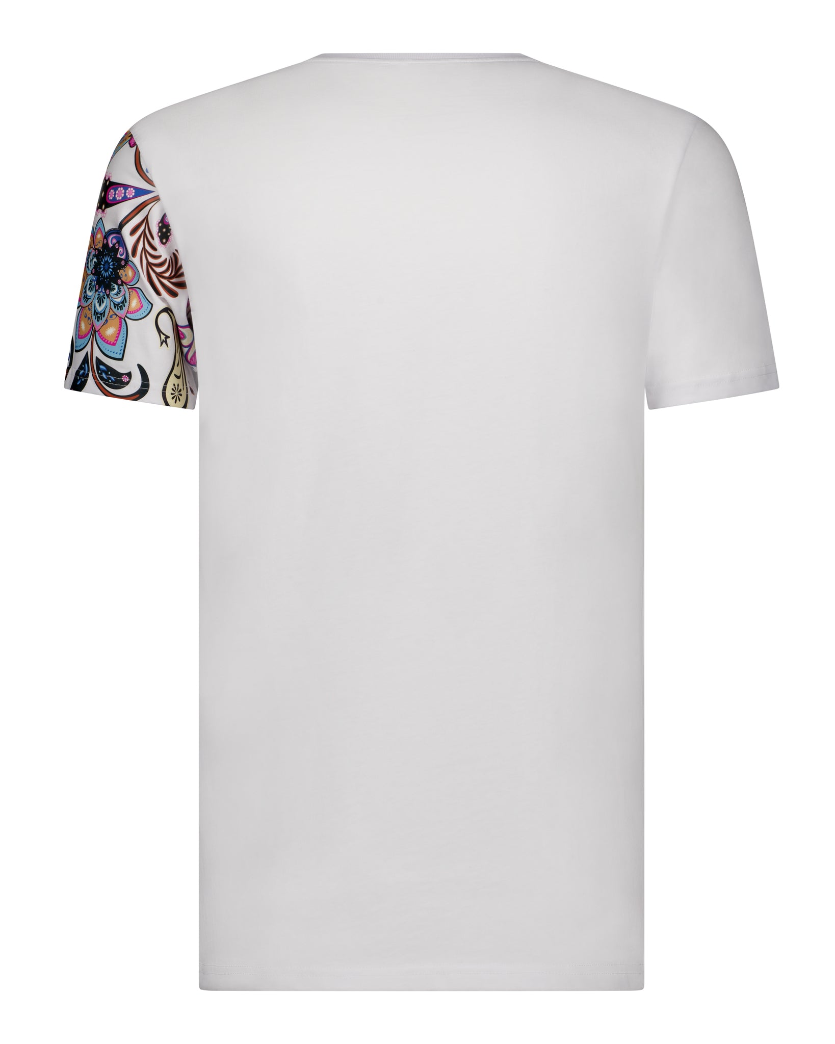 Fine Cotton T-shirt with Shoulder Paisley Print - White