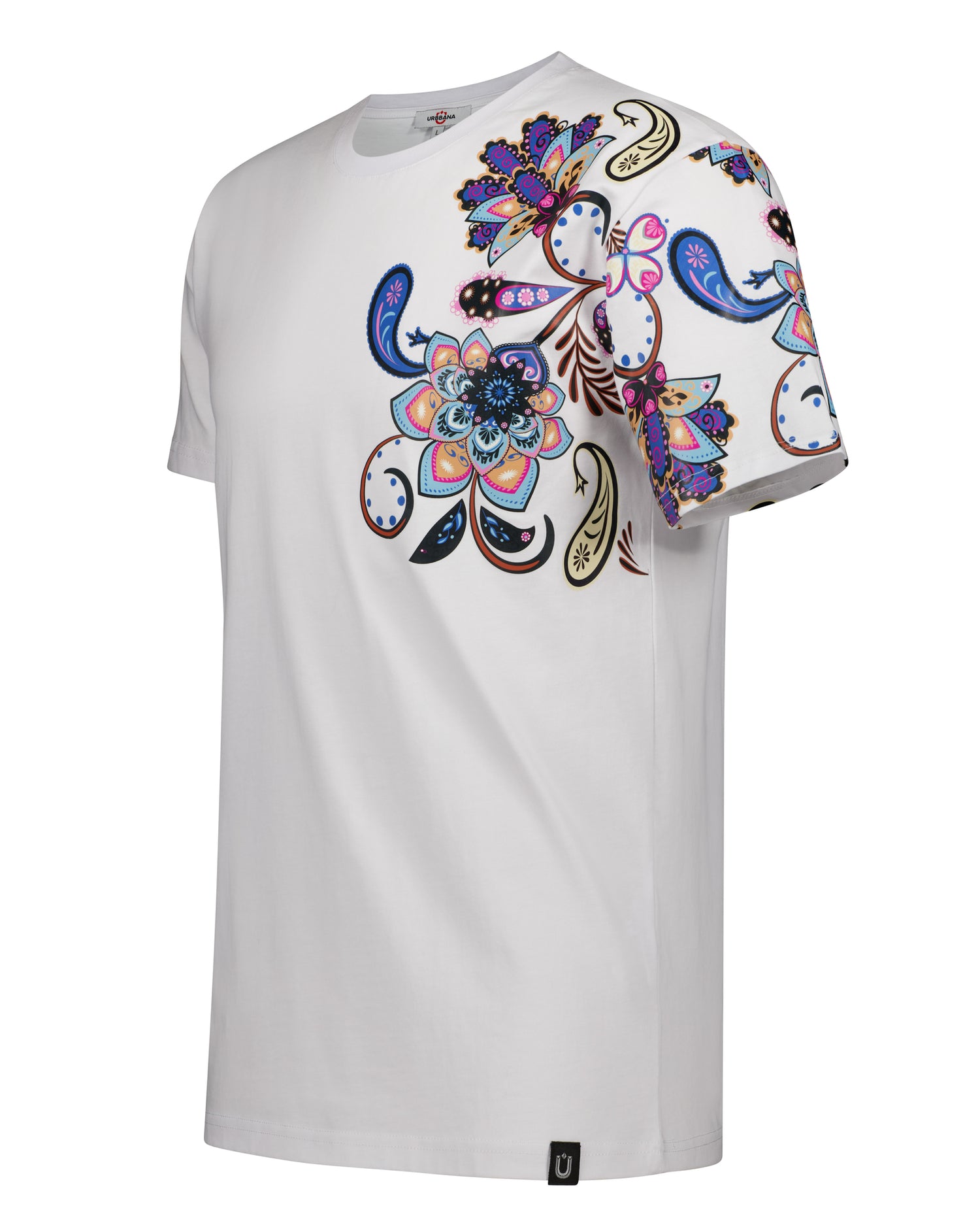 Fine Cotton T-shirt with Shoulder Paisley Print - White