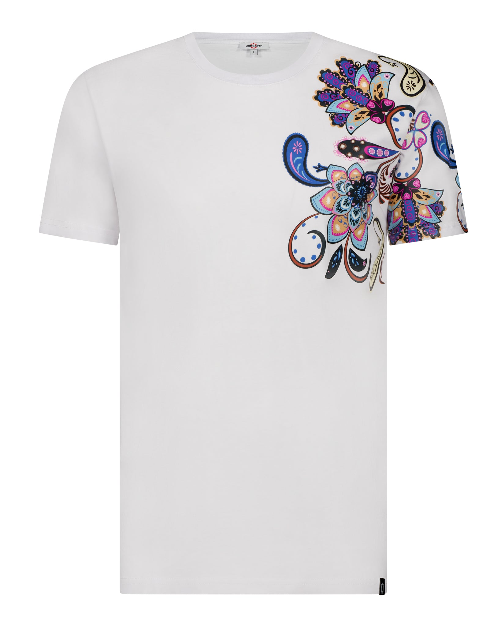 Fine Cotton T-shirt with Shoulder Paisley Print - White - t-shirt by Urbbana