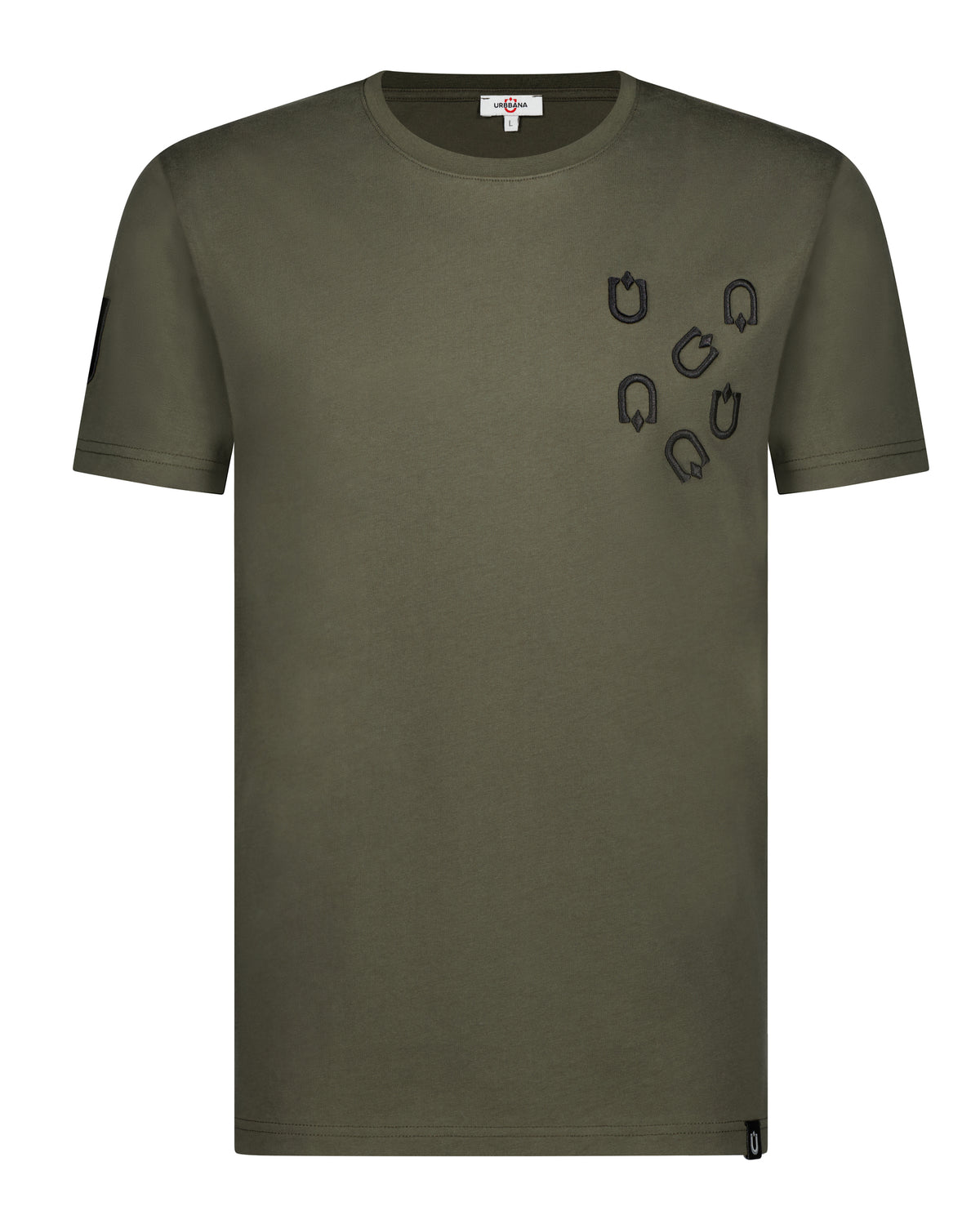Fine Cotton T-shirt with Multi U Embroidery - Khaki Green - Unique Handmade T-Shirts 
