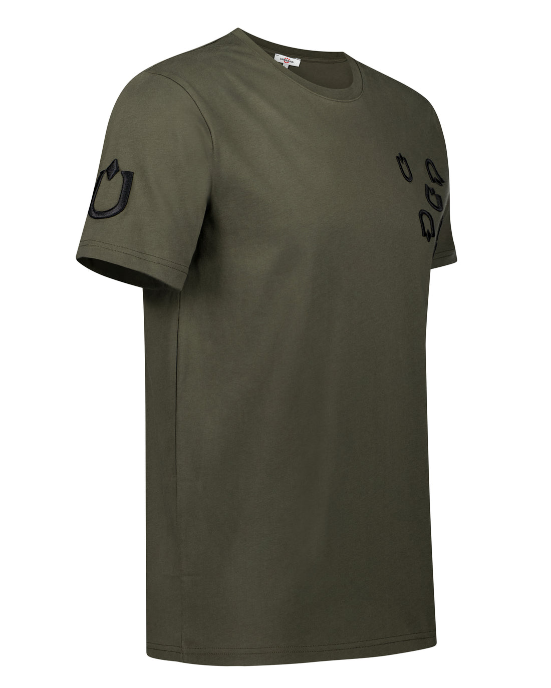 Fine Cotton T-shirt with Multi U Embroidery - Khaki Green - Unique Handmade T-Shirts