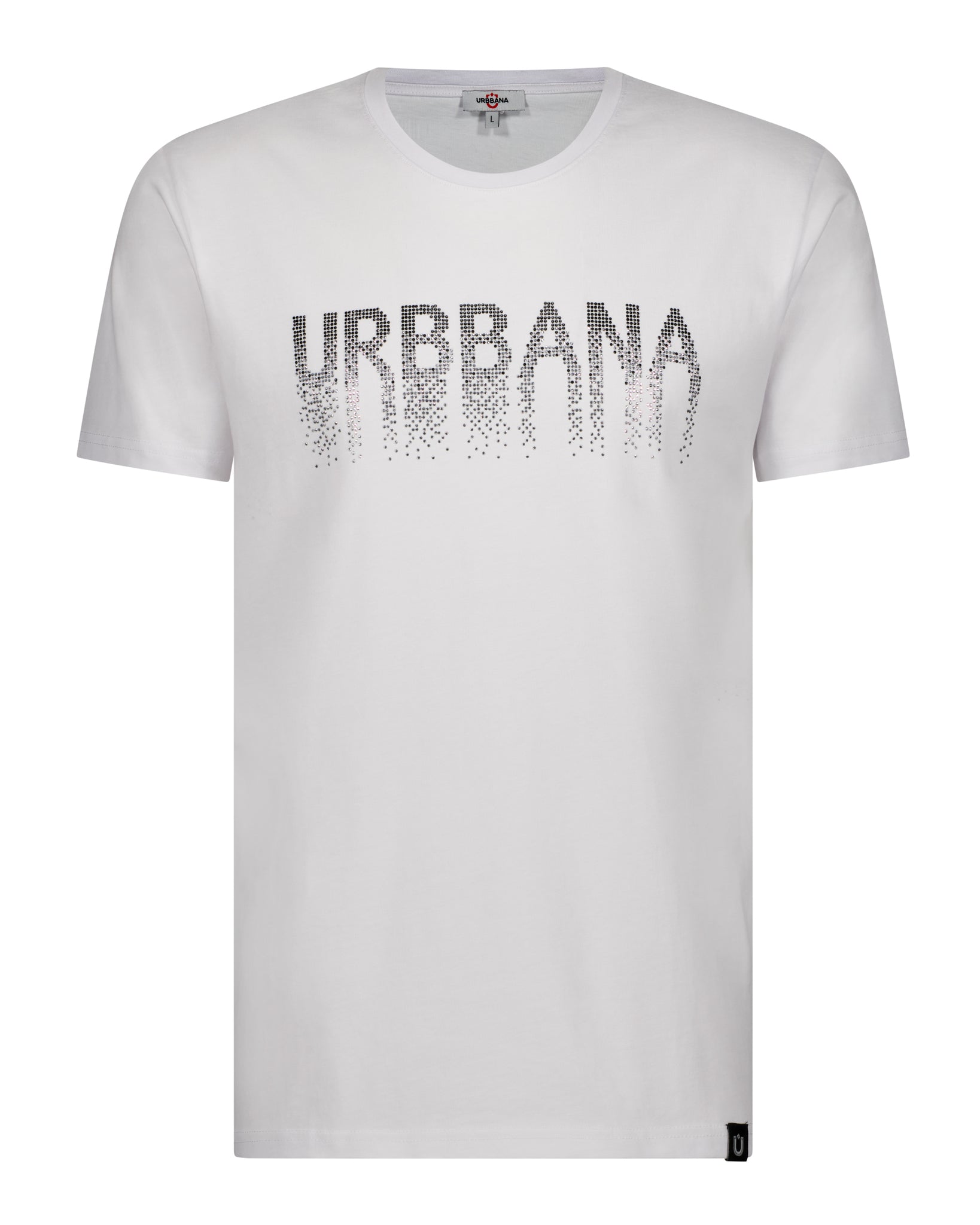 Fine Cotton URBBANA T-shirt with Crystal Rhinestone Embellishment - White - t-shirt by Urbbana