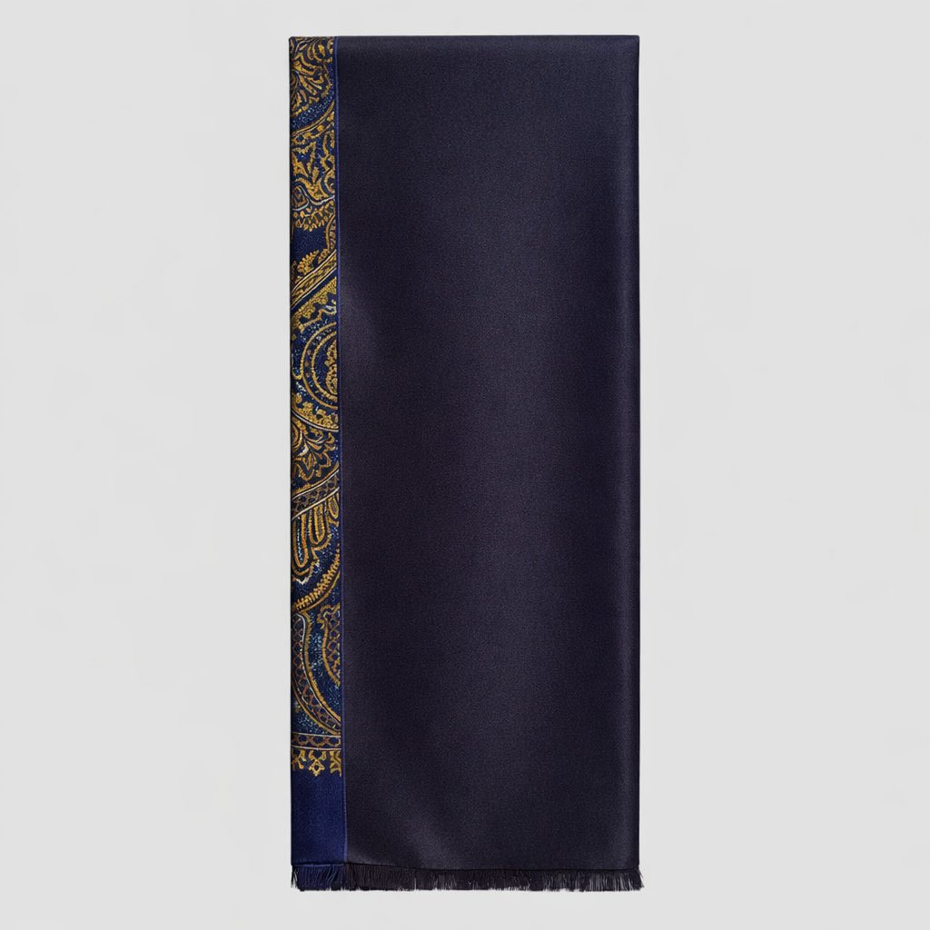 The Florence Silk Scaf - Navy &amp; Gold