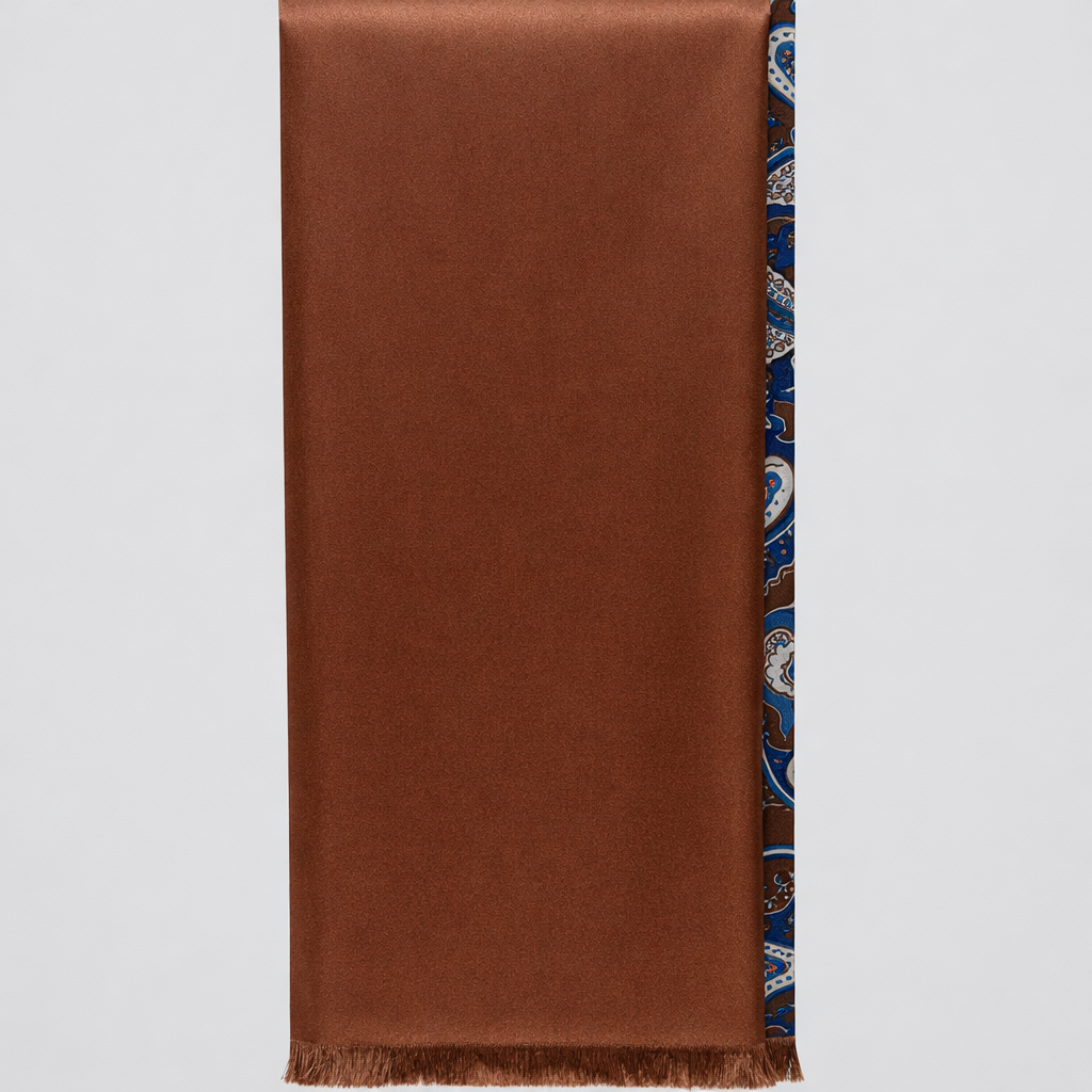 The Florence Silk Scarf - Brown & Blue