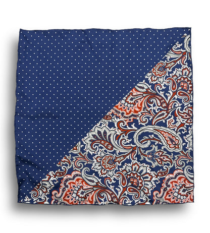 Pocket Square - Dual Navy White Dot &amp; Paisley