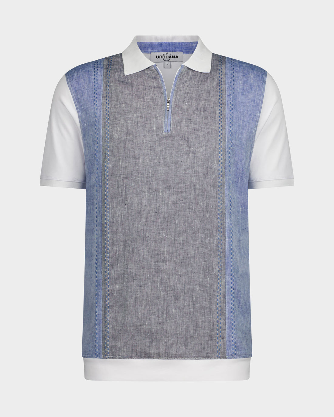 The Milano Cotton/Linen Polo - Charcoal &amp; Blue